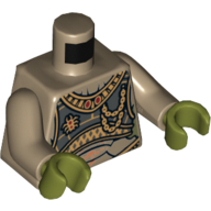 Torse, motif imprimé armure géonosienne dorée élaborée, bras beige foncé, mains vert olive (Torso, Elaborate Golden Geonosian Armor Print, Dark Tan Arms, Olive Green Hands)