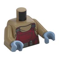 Visuel indicatif Rebrickable de Torse, rouge foncé Motif imprimé global/pron, bras beige foncé, mains bleu sable (Torso, Dark Red Overall/Apron Print, Dark Tan Arms, Sand Blue Hands)