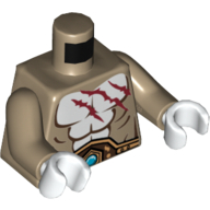 Torse, poitrine nue, cicatrices rouges et motif imprimé ceinture or, bras beige foncé, mains blanches (Torso, Bare Chest, Red Scars and Gold Belt Print, Dark Tan Arms, White Hands)