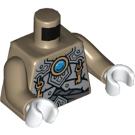 Torse, armure avec écailles de gris clair, pendentifs clés en cuivre et motif imprimé bijou rond bleu (Chi), bras beige foncé, mains blanches (Torso, Armor with Light Bluish Gray Scales, Copper Key Pendants and Blue Round Jewel (Chi) Print, Dark Tan Arms, White Hands)