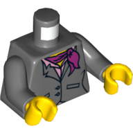 Torse, veste de costume, deux boutons, chemise rose et motif imprimé écharpe magenta, bras gris bleuté foncé, mains jaunes (Torso, Suit Jacket, Two Buttons, Pink Shirt and Magenta Scarf Print, Dark Bluish Gray Arms, Yellow Hands)