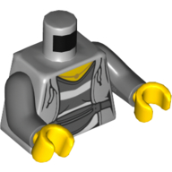 Visuel indicatif Rebrickable de Torse, sweat à capuche, chemise ouverte sur la prison et sac banane (sac banane) motif imprimé, bras gris bleuté foncé, mains jaunes (Torso, Hoodie, Open over Prison Shirt and Fanny Pack (Bum Bag) Print, Dark Bluish Gray Arms, Yellow Hands)
