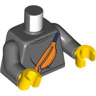Visuel indicatif Rebrickable de Torse, pull, motif : sac banane orange, bras gris bleuté foncé, mains jaunes (Torso, Sweater, Orange Fanny Pack Print, Dark Bluish Gray Arms, Yellow Hands)