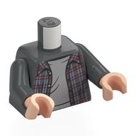Visuel indicatif Rebrickable de Torse, chemise, vert sable et rouge foncé Plaid, ouvert sur motif imprimé sous-chemise gris bleuté clair, bras gris bleuté foncé, mains nougat clair (Torso, Shirt, Sand Green and Dark Red Plaid, Open over Light Bluish Gray Undershirt Print, Dark Bluish Gray Arms, Light Nougat Hands)