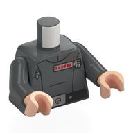 Visuel indicatif Rebrickable de Torse, uniforme d'officier impérial, général, ceinture noire, motif imprimé indicateur de rang rouge, bras gris bleuté foncé, mains nougat clair (Torso, Imperial Officer Uniform, General, Black Belt, Red Rank Indicator Print, Dark Bluish Gray Arms, Light Nougat Hands)