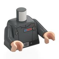 Torse, uniforme d'officier impérial, amiral, ceinture noire, motif imprimé bleu/rouge, bras gris bleuté foncé, mains nougat clair (Torso, Imperial Officer Uniform, Admiral, Black Belt, Blue/Red Rank Indicator Print, Dark Bluish Gray Arms, Light Nougat Hands)