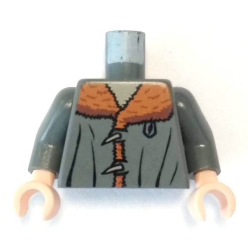 Torse, veste, col mouton orange foncé et boutonnage motif imprimé, bras gris bleuté foncé, mains nougat clair (Torso, Jacket, Dark Orange Mouton Collar and Toggle Buttons Print, Dark Bluish Gray Arms, Light Nougat Hands)