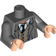 Visuel indicatif Rebrickable de Torse, veste avec gilet froissé et motif imprimé cravate, bras gris bleuté foncé, mains nougat clair (Torso, Jacket with Rumpled Vest and Tie Print, Dark Bluish Gray Arms, Light Nougat Hands)