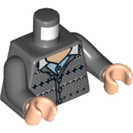 Torse, Pull à capuche avec motif imprimé Fair Isle, bras gris bleuté foncé, mains nougat clair (Torso, Sweater Hooded with Fair Isle Print, Dark Bluish Gray Arms, Light Nougat Hands)