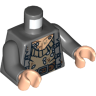 Visuel indicatif Rebrickable de Torse, Veste sur chandail incrusté Barnacle et motif imprimé ceinture, bras gris bleuté foncé, mains nougat clair (Torso, Jacket over Barnacle Encrusted Sweater and Belt Print, Dark Bluish Gray Arms, Light Nougat Hands)