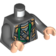 Visuel indicatif Rebrickable de Torse, armure à revers vert foncé, motifs imprimés argentés et dorés, bras gris bleuté foncé, mains nougat clair (Torso, Armor with Dark Green Lapels, Silver and Gold Highlights Print, Dark Bluish Gray Arms, Light Nougat Hands)