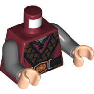 Torse, robe, bracelets en cuir et boucle de ceinture ornée motif imprimé (gimli), bras gris bleuté foncé, mains nougat clair (Torso, Robe, Leather Straps and Ornate Belt Buckle Print (Gimli), Dark Bluish Gray Arms, Light Nougat Hands)