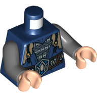 Visuel indicatif Rebrickable de Torse, armure, chaîne argentée et motif imprimé ceinture bijoutée, bras gris bleuté foncé, mains nougat clair (Torso, Armor, Silver Chain Mail and Jeweled Belt Print, Dark Bluish Gray Arms, Light Nougat Hands)