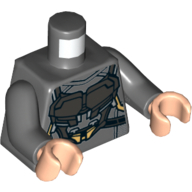 Torse, armure, plaques de titane perlé, motif imprimé or, bras gris bleuté foncé, mains nougat clair (Torso, Armor, Pearl Titanium Plates, Gold Trim Print, Dark Bluish Gray Arms, Light Nougat Hands)