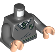 Visuel indicatif Rebrickable de Torse, pull, Serpentard emblème, motif : cravate vert foncé, bras gris bleuté foncé, mains nougat clair (Torso, Sweater, Slytherin Crest, Dark Green Tie Print, Dark Bluish Gray Arms, Light Nougat Hands)