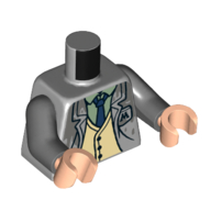Visuel indicatif Rebrickable de Torse, veste, bleu foncé 'M', gilet beige, chemise verte sable, cravate bleu foncé, bras gris bleuté foncé, mains nougat clair (Torso, Jacket, Dark Blue 'M', Tan Vest, Sand Green Shirt, Dark Blue Tie, Dark Bluish Gray Arms, Light Nougat Hands)