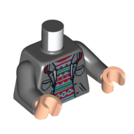 Torse, Veste avec poches, motif : pull vert foncé et rouge foncé, bras gris bleuté foncé, mains nougat clair (Torso, Jacket with Pockets, Dark Green/Dark Red Sweater Print, Dark Bluish Gray Arms, Light Nougat Hands)