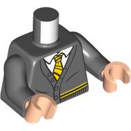 Visuel indicatif Rebrickable de Torse, Veste, Chemise blanche, Cravate jaune/noire, Poudlard Poufsouffle Uniforme imprimé, bras gris bleuté foncé, mains nougat clair (Torso, Jacket, White Shirt, Yellow/Black Tie, Hogwarts Hufflepuff Uniform Print, Dark Bluish Gray Arms, Light Nougat Hands)