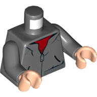 Torse, sweat à capuche, fermeture à glissière, motif : chemise rouge, bras gris bleuté foncé, mains nougat clair (Torso, Hoodie, Zipper, Red Shirt Print, Dark Bluish Gray Arms, Light Nougat Hands)