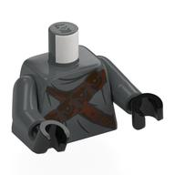 Torse, cape jawa, doubles bretelles marron foncé motif imprimé bras gris bleu foncé, mains noires (Torso, Jawa Cloak, Double Dark Brown Straps Print Dark Bluish Gray Arms, Black Hands)