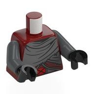 Visuel indicatif Rebrickable de Torse, cape gris bleuté foncé, ceinture argentée, boucle rouge avec x imprimé, bras gris bleuté foncé, mains noires (Torso, Dark Bluish Grey Cloak, Silver Belt, Red Buckle with X Print, Dark Bluish Gray Arms, Black Hands)