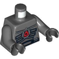 Torse, combinaison spatiale avec insigne de police rouge, ceinture avec pochettes / radio sur motif imprimé au dos, bras gris bleuté foncé, mains noires (Torso, Spacesuit with Red Police Badge, Belt with Pouches / Radio on Back Print, Dark Bluish Gray Arms, Black Hands)
