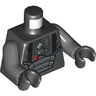 Visuel indicatif Rebrickable de Torse, Plaques d'armure avec motif imprimé Appareil respiratoire (Darth Malgus), bras gris bleuté foncé, mains noires (Torso, Armor Plates with Breathing Apparatus Print (Darth Malgus), Dark Bluish Gray Arms, Black Hands)