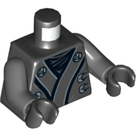 Visuel indicatif Rebrickable de Torse, robe avec motif imprimé de ceinture grise et argentée, bras gris bleuté foncé, mains noires (Torso, Robe with Grey and Silver Sash Print, Dark Bluish Gray Arms, Black Hands)