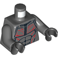 Visuel indicatif Rebrickable de Torse, combinaison, muscles avec fermeture éclair et des veines saillantes motif imprimé, bras gris bleuté foncé, mains noires (Torso, Jumpsuit, Muscles with Zipper and Protruding Veins Print, Dark Bluish Gray Arms, Black Hands)
