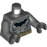 Torse, armure, logo Batman avec des muscles, ombre gris bleuté clair et motif imprimé ceinture d'or, bras gris bleuté foncé, mains noires (Torso, Armor, Batman Logo with Muscles, Light Bluish Gray Shadow and Gold Belt Print, Dark Bluish Gray Arms, Black Hands)