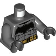 Visuel indicatif Rebrickable de Torse, armure avec ceinture noire et dorée, motif imprimé Grand Bat Logo (Batman), bras gris bleuté foncé, mains noires (Torso, Armor with Black and Gold Belt, Large Bat Logo Print (Batman), Dark Bluish Gray Arms, Black Hands)
