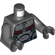 Visuel indicatif Rebrickable de Torse, armure, bande rouge avec motif imprimé détail noir (faucon), bras gris bleuté foncé, mains noires (Torso, Armor, Red Band with Black Detailing Print (Falcon), Dark Bluish Gray Arms, Black Hands)