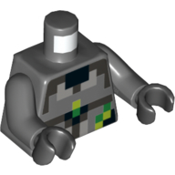 Visuel indicatif Rebrickable de Torse, pixélisé gris bleuté foncé, vert, et motifs imprimés carrés de vert citron, bras gris bleuté foncé, mains noires (Torso, Pixelated Dark Bluish Grey, Green, and Lime Squares Print, Dark Bluish Gray Arms, Black Hands)