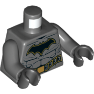 Torse, armure, muscles, ceinture utilitaire, noir Batman Logo imprimé, bras gris bleuté foncé, mains noires (Torso, Armor, Muscles, Utility Belt, Black Batman Logo Print, Dark Bluish Gray Arms, Black Hands)