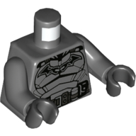 Visuel indicatif Rebrickable de Torse, armure, noir Batman logo motif imprimé, bras gris bleuté foncé, mains noires (Torso, Armor, Black Batman Logo Print, Dark Bluish Gray Arms, Black Hands)