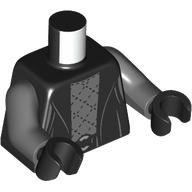 Torse, robe, ouvert sur un sous-vêtement gris bleuté foncé avec motif de diamant imprimé, bras gris bleuté foncé, mains noires (Torso, Robe, Open over Dark Bluish Gray Undershirt with Diamond Pattern Print, Dark Bluish Gray Arms, Black Hands)