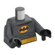 Torse, corps, Muscles, Batman Logo en jaune ovale avec motif imprimé ceinture jaune avant et arrière, bras gris bleuté foncé, mains noires (Torso, Bodysuit, Muscles, Batman Logo in Yellow Oval with Yellow Belt Front and Back Print, Dark Bluish Gray Arms, Black Hands)