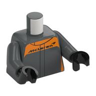 Torse, Costume de course, Formes orange, motif : inscription 'MCLAREN', bras gris bleuté foncé, mains noires (Torso, Race Suit, Orange Shapes, 'MCLAREN' Print, Dark Bluish Gray Arms, Black Hands)