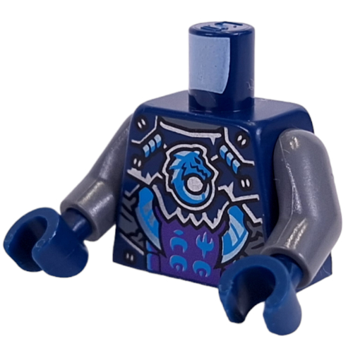 Torse, Dragon Azur foncé, motif : armure argentée et pourpre foncé, bras gris bleuté foncé, mains bleu foncé (Torso, Dark Azure Dragon, Silver/Dark Purple Armor Print, Dark Bluish Gray Arms, Dark Blue Hands)