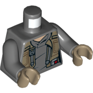 Torse, gilet, beige foncé ouvert, avec poches et sangles motif imprimé, bras gris bleuté foncé, mains beige foncé (Torso, Vest, Dark Tan Open, with Pockets and Straps Print, Dark Bluish Gray Arms, Dark Tan Hands)