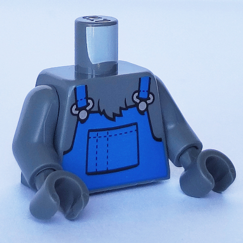 Torse, salopette, bleu avec poche, motif imprimé fourrure, bras et mains gris bleuté foncé (Torso, Overalls, Blue with Pocket, over Fur Print, Dark Bluish Gray Arms and Hands)