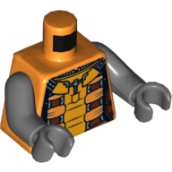 Torse, combinaison spatiale avec sangles marron et orange et lumière verte sur motif imprimé à l'envers, bras et mains gris bleuté foncé (Torso, Spacesuit with Brown and Orange Straps and Green Light on Reverse Print, Dark Bluish Gray Arms and Hands)
