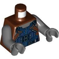 Torse, armure, plastron bleu foncé avec fermeture à glissière et poches, ceinture noire, motif imprimé boucles d'argent, bras et mains gris bleuté foncé (Torso, Armor, Dark Blue Chestplate with Zipper and Pockets, Black Belt, Silver Buckles Print, Dark Bluish Gray Arms and Hands)