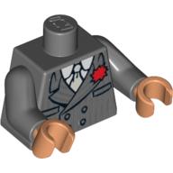 Torse, veste de costume avec des rayures, cravate, fleur rouge en motif imprimé revers, bras gris bleuté foncé, mains nougat (Torso, Suit Jacket with Pinstripes, Tie, Red Flower in Lapel Print, Dark Bluish Gray Arms, Nougat Hands)