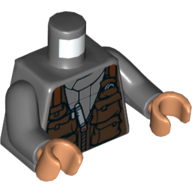 Torse, gilet, brun foncé avec pochettes et poches motif imprimé, bras gris bleuté foncé, mains nougat (Torso, Vest, Dark Brown with Pouches and Pockets Print, Dark Bluish Gray Arms, Nougat Hands)