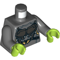 Torse, armure, poitrine noire motif imprimé (Gamora), bras gris bleuté foncé, mains vert citron (Torso, Armor, Black Chest Plate Print (Gamora), Dark Bluish Gray Arms, Lime Hands)