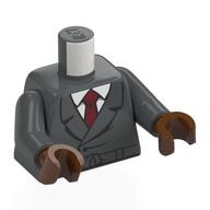 Torse, manteau, chemise blanche, motif : cravate rouge foncé, bras gris bleuté foncé, mains brun rougeâtre (Torso, Coat, White Shirt, Dark Red Tie Print, Dark Bluish Gray Arms, Reddish Brown Hands)