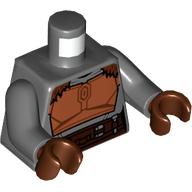 Visuel indicatif Rebrickable de Torse, armure, poitrine orange foncée, ceinture brun foncé, motif imprimé col en fourrure marron rougeâtre, bras gris bleuté foncé, mains brun rougeâtre (Torso, Armor, Dark Orange Chestplate, Dark Brown Belt, Reddish Brown Fur Collar Print, Dark Bluish Gray Arms, Reddish Brown Hands)