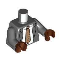 Torse, Veste, Chemise blanche, Cravate beige foncée avec motif imprimé points rouge/vert, bras gris bleuté foncé, mains brun rougeâtre (Torso, Jacket, White Shirt, Dark Tan Tie with Red/Green Dots Print, Dark Bluish Gray Arms, Reddish Brown Hands)