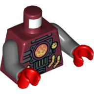 Visuel indicatif Rebrickable de Torse, robot avec fournaise, jauge et tuyauterie motif imprimé, bras gris bleuté foncé, mains rouges (Torso, Robot with Furnace, Gauge and Piping Print, Dark Bluish Gray Arms, Red Hands)